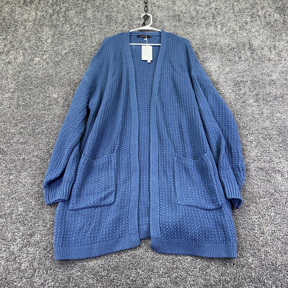 MEROKEETY Sweater Cardigan Womens 2XL Blue Open Front Waffle Knit Pockets Casual
